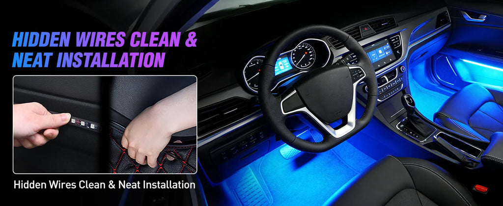 4PCS USB Interior Lights Multicolor Music Car Strip Light Under Dash Lighting Kit with Sound Active & Wireless Remote Control