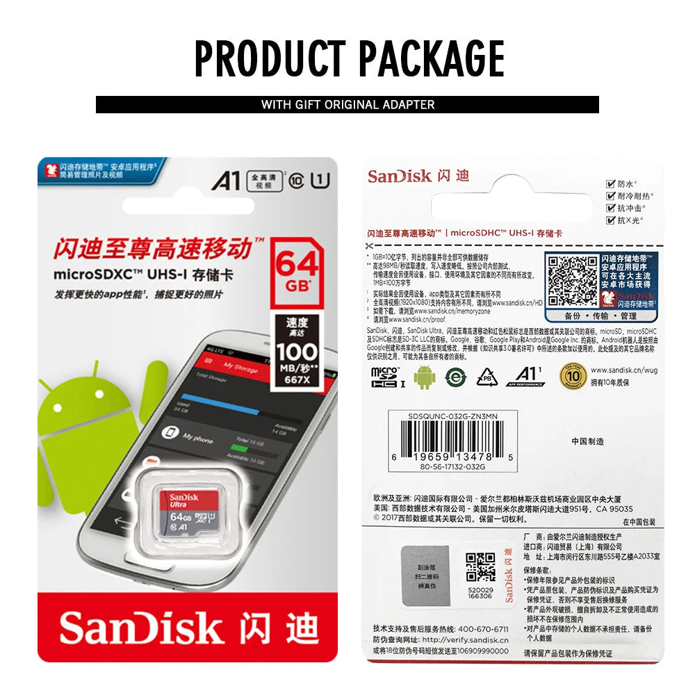 100% Card 128GB 100MB/s A1 Memory Cards cameracard 32GB 64GB Micro SDcard Class 10 UHS-1 flashcard Microsd TF/SD Card