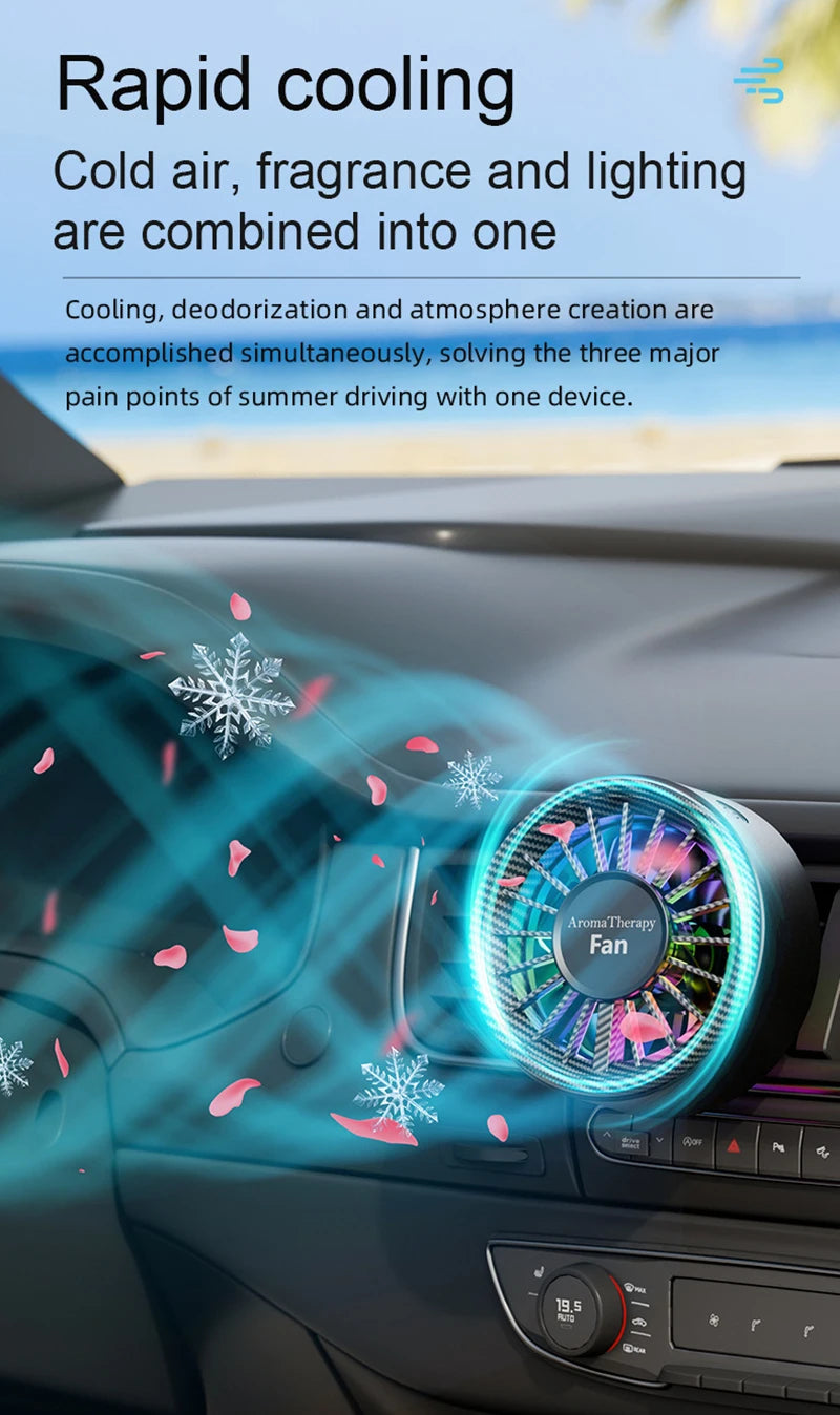 Car USB Fan Mini Portable Clip on Aroma Diffuser 2 in 1 Strong Wind Car Vent Fan Air Freshener RGB Light Car Accessories