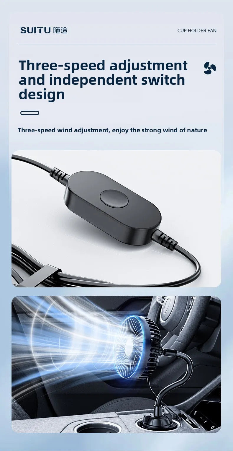 Car Fan 24v For Large Trucks, 12v Cooling Usb Fan For Car Cup Holder, Single-head Fan With Strong Airflow