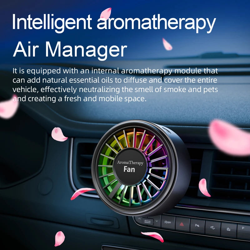 Car USB Fan Mini Portable Clip on Aroma Diffuser 2 in 1 Strong Wind Car Vent Fan Air Freshener RGB Light Car Accessories