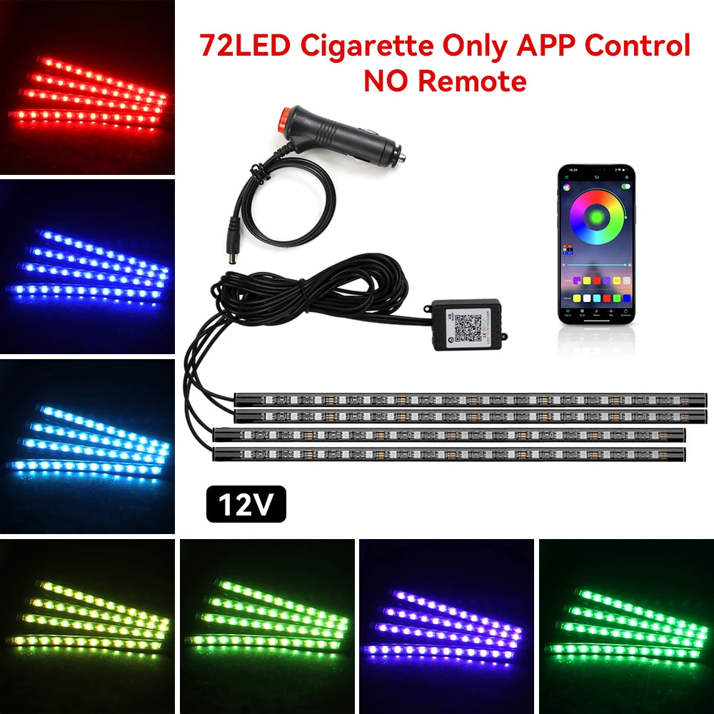 Car RGB Foot Light Strip – USB & Cigarette Lighter