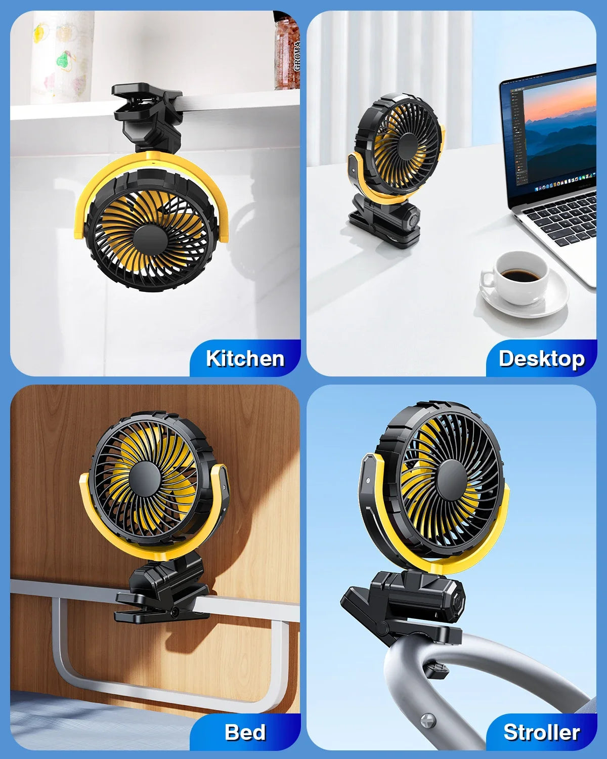 Car Fan 5V USB Clip on Sun Visor Fan for Front/Rear Seat 2000mAh Rechargeable Battery Powered Quiet Personal Cooling Fans