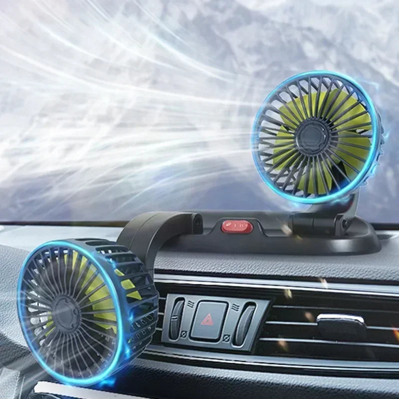 Car Fan USB/12V/24V Double-head Adjustable 360° Car Electric Fan Silent 2-speed Multi-functional Temporary Parking Card Car Fan