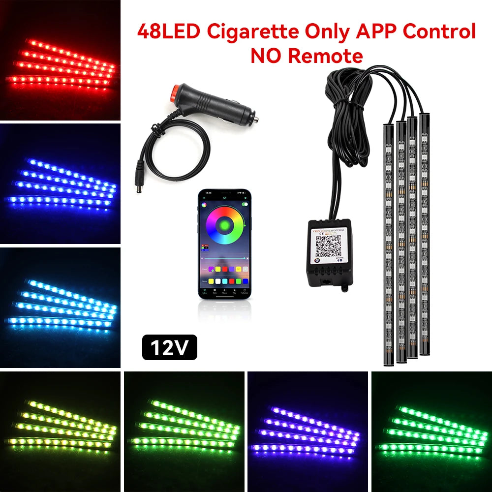 Car RGB Foot Light Strip – USB & Cigarette Lighter