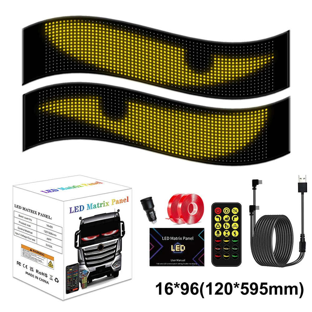 LED Car windshield Truck Eye RGB LED Matrix Pixel Panel Car Graffiti Scrolling Text Animation Light truck lights Bluetooth APP