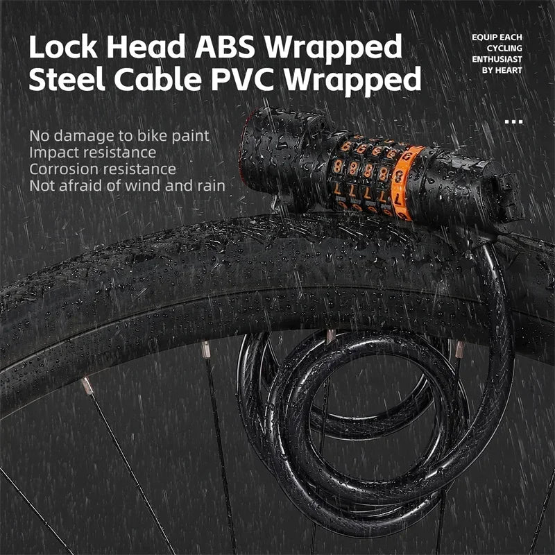 WEST BIKING Cycling Cable Lock With Rechargeable Rear Lights 4 Digits Password Wire Lock Portable Bicycle Anti-Theft Locks