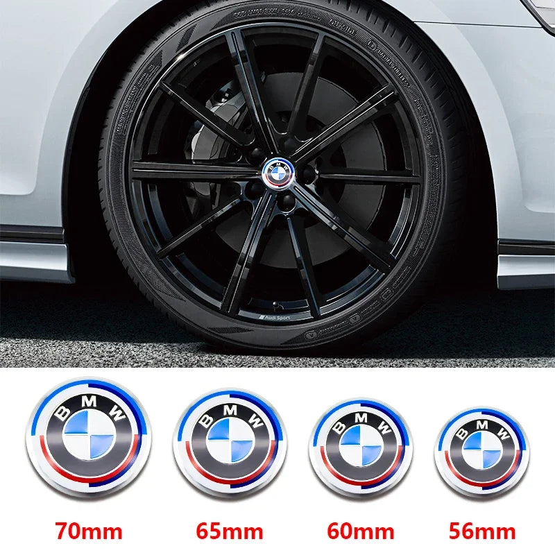 56mm 60mm 65mm 70mm Wheel Sticker for BMW E46 E90 F30 F10 G20 X5 50th Anniversary Emblem Badge 4Pcs DIY Auto Rim Hub Cap Decal