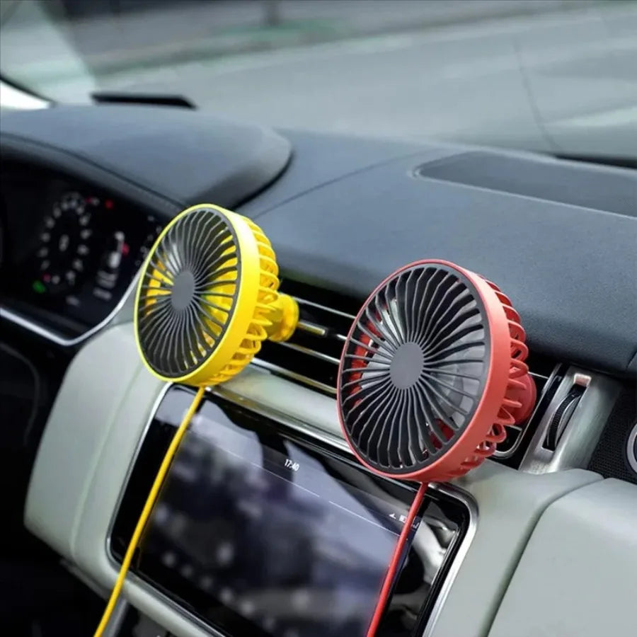 Car Fan | 3-Speed 360° Rotatable | 12V-24V USB LED Ambient Light | A/C Vent Clip | Silent Portable Fan
