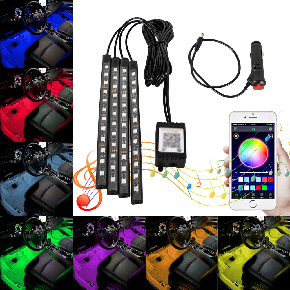 Car RGB Foot Light Strip – USB & Cigarette Lighter