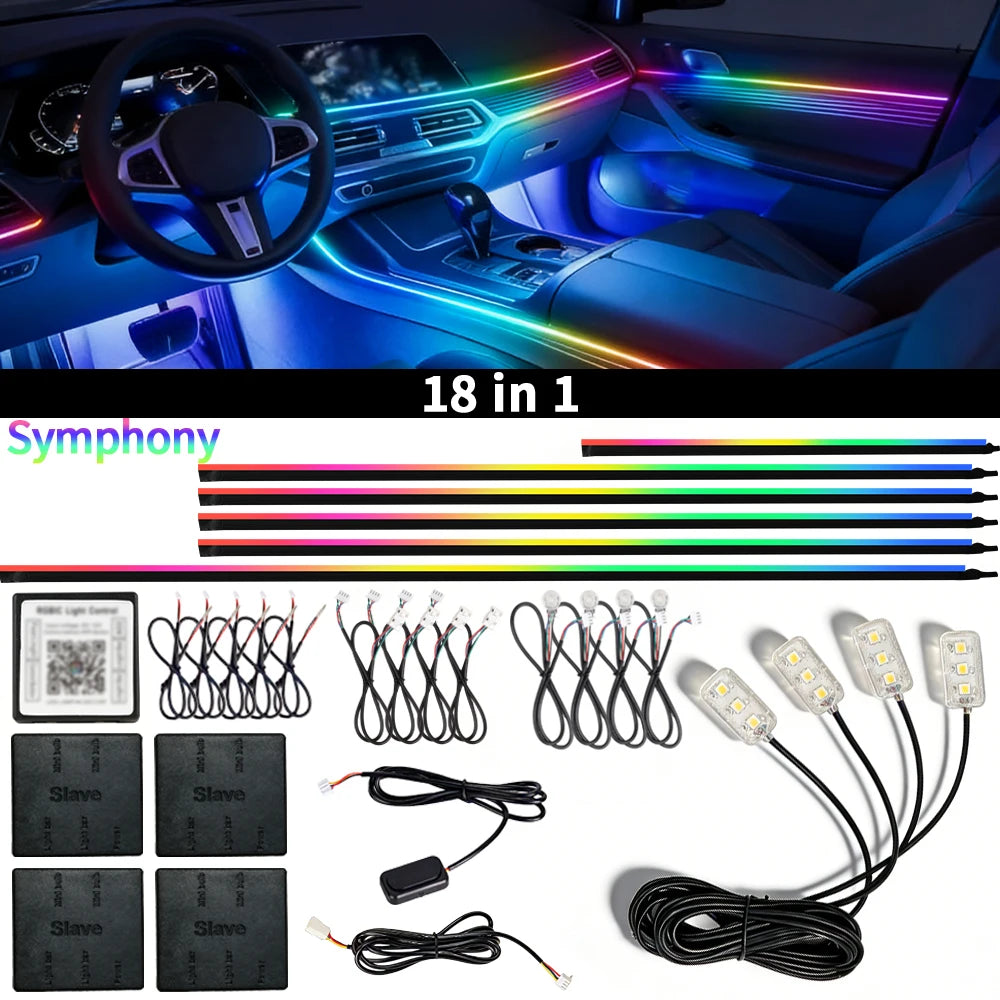 Symphony Ambient Lights Car RGB App Control LED Interior Hidden Acrylic Strip Light Full Color Streamer Auto Atmosphere Lamp Kit