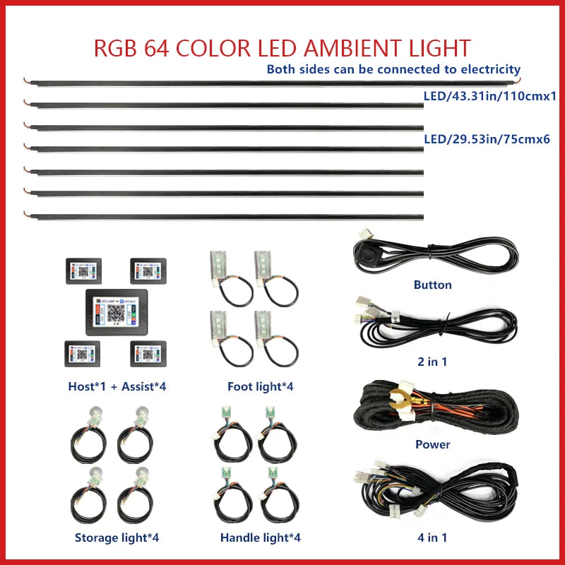 Premium Car Interior Ambient Light Kit – 64 Color App Control