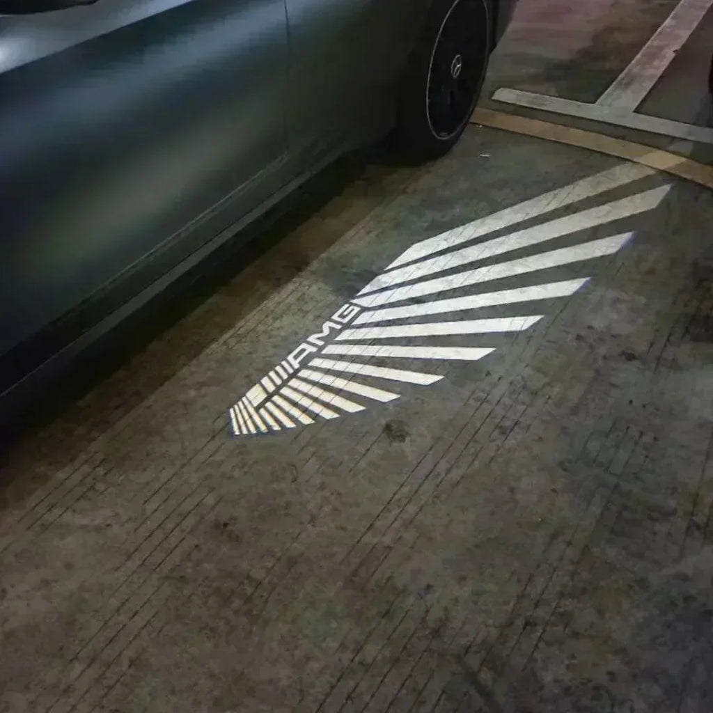 Auto Carpet Lamp AMG Logo Light Angel Wing For Mercedes-Benz C Class W205 E Class W213 GT Welcome Door Rearview Mirror Car Decor