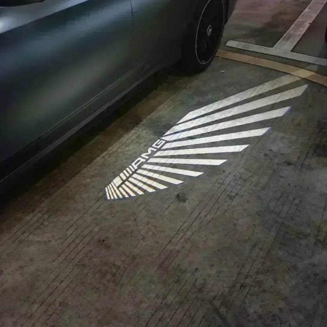 Auto Carpet Lamp AMG Logo Light Angel Wing For Mercedes-Benz C Class W205 E Class W213 GT Welcome Door Rearview Mirror Car Decor