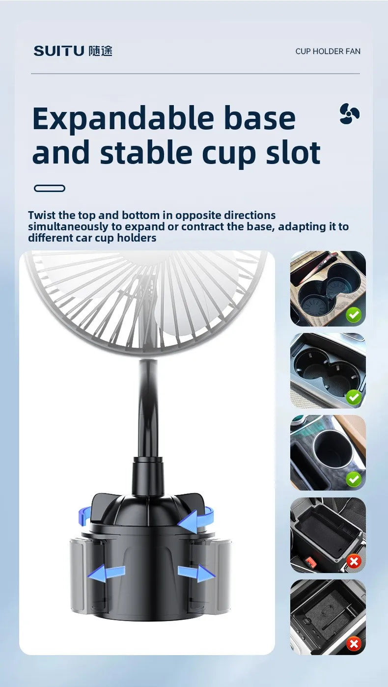 Car Fan 24v For Large Trucks, 12v Cooling Usb Fan For Car Cup Holder, Single-head Fan With Strong Airflow