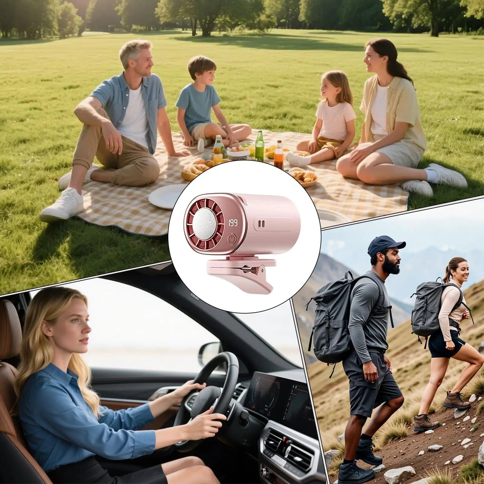 Personal Fan Clip On Car LED Display Air Conditioner With 199 Speeds Automotive Personal Fan For Truck Sedan RV Camping Outdoor