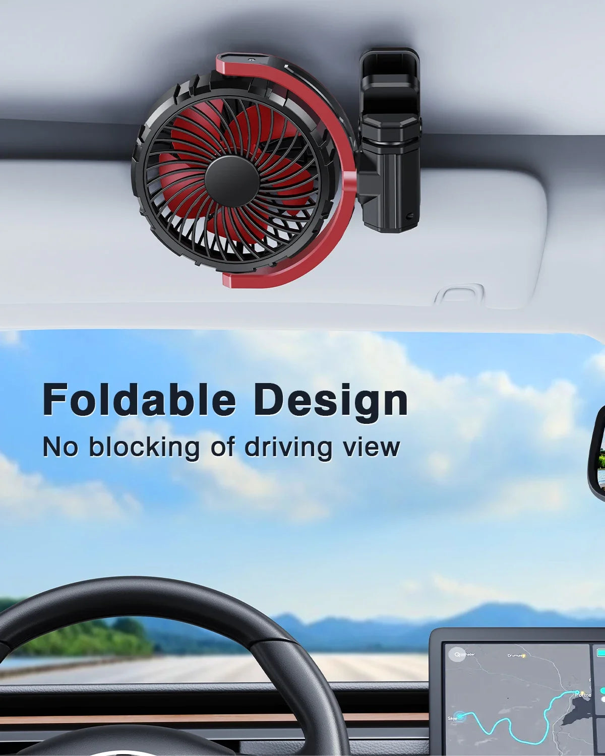 Car Fan 5V USB Clip on Sun Visor Fan for Front/Rear Seat 2000mAh Rechargeable Battery Powered Quiet Personal Cooling Fans