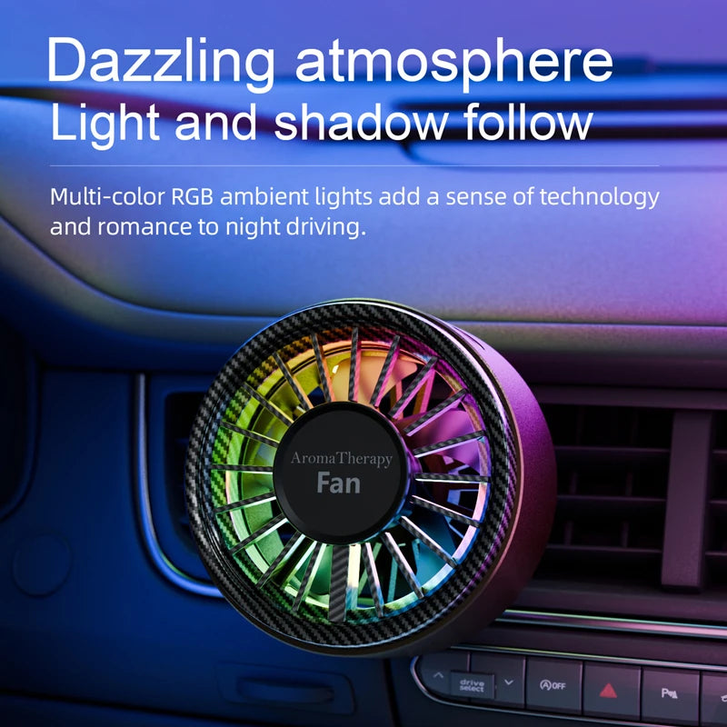 Car USB Fan Mini Portable Clip on Aroma Diffuser 2 in 1 Strong Wind Car Vent Fan Air Freshener RGB Light Car Accessories