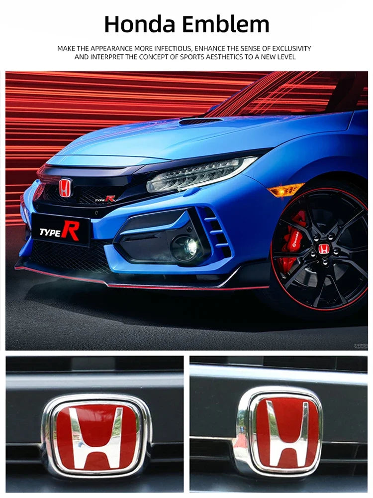 Car Logo Badge Front Grille Trunk Steering Wheel Decoration Accessories For Honda Fit GK5 HRV Vezel Accord Civic Cars Emblem