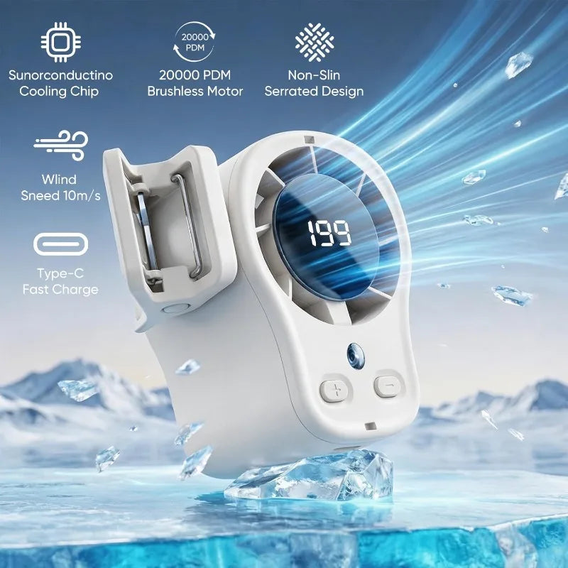 Car Clip Fan with LED Display 360° Rotation 199 Speeds&Semi-Cooling Technology Portable Personal Fan for Work Car Camping Beach