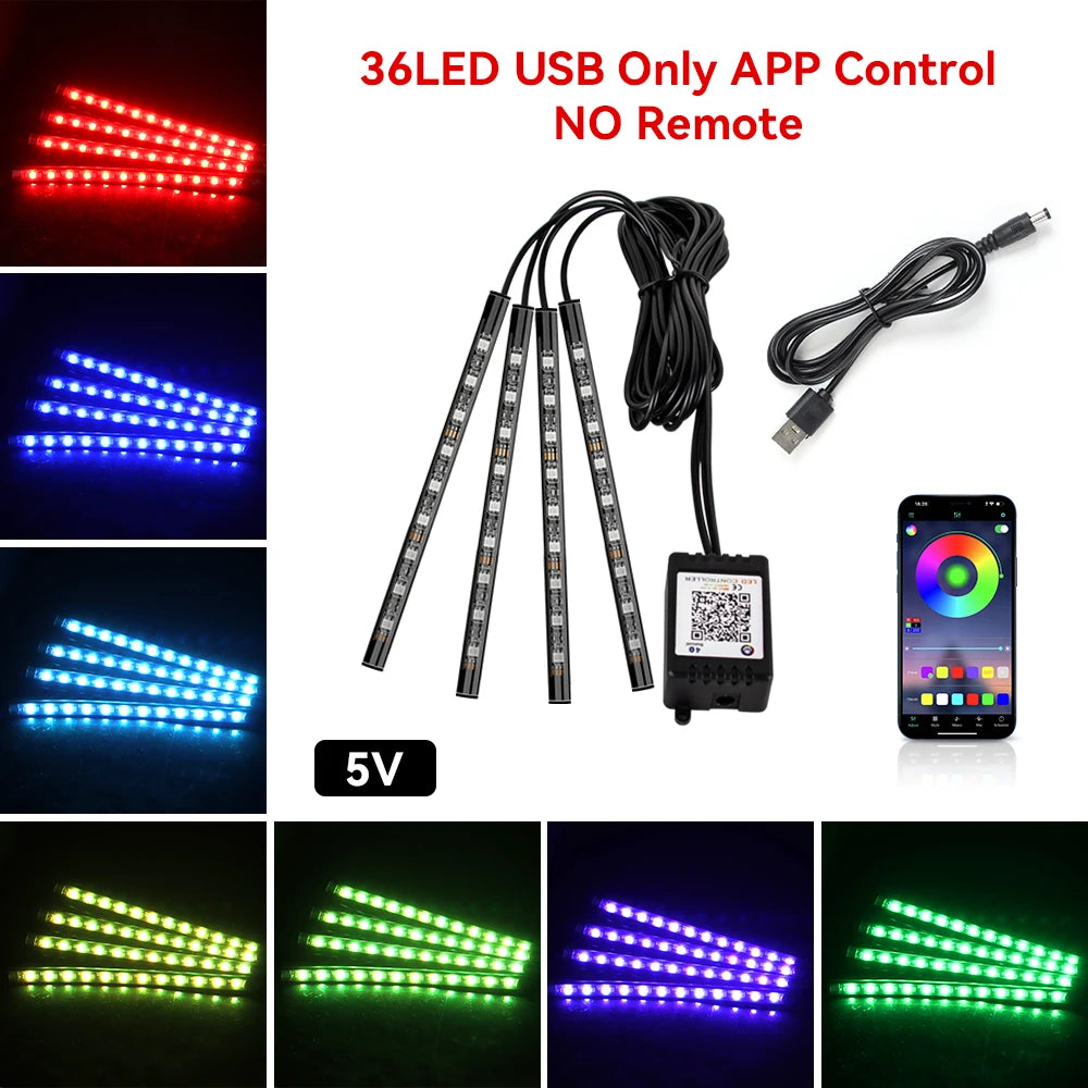 Car RGB Foot Light Strip – USB & Cigarette Lighter