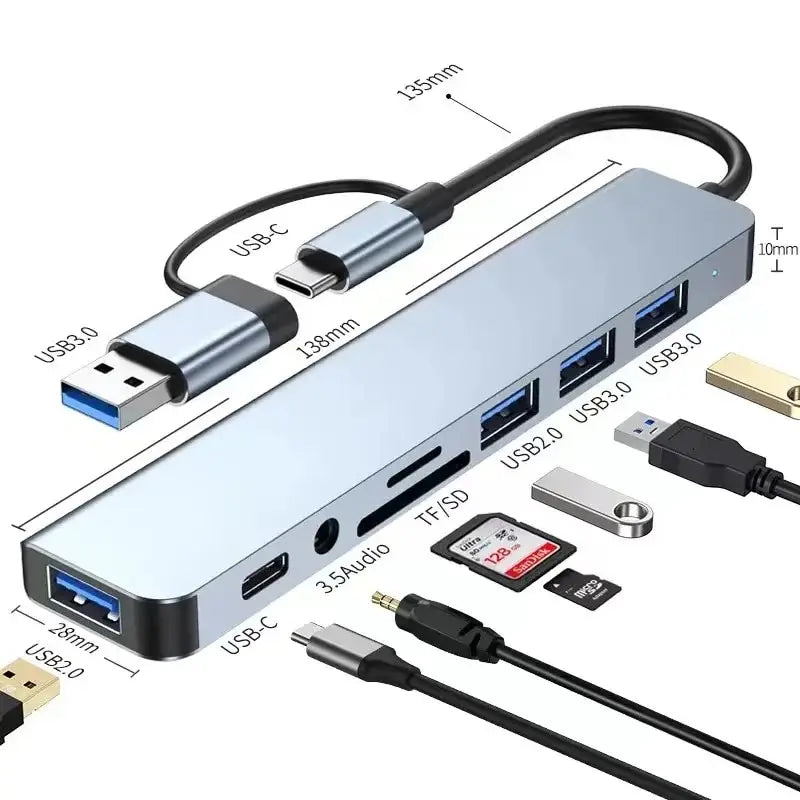 8-in-2 USB Hub with Card Reader