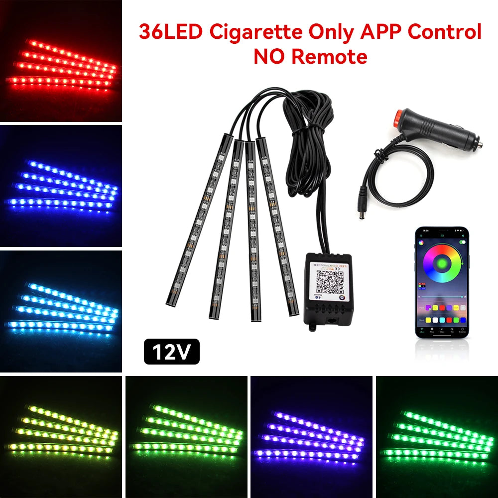 Car RGB Foot Light Strip – USB & Cigarette Lighter