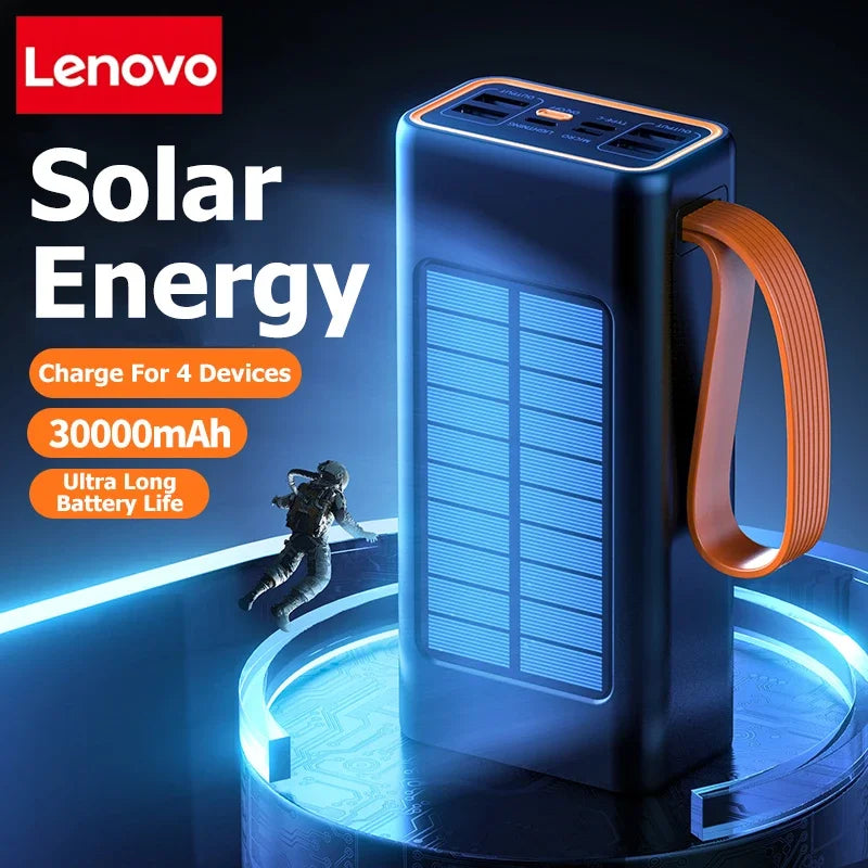 Lenovo Solar Power Bank 200000mAh – Built-in Cables