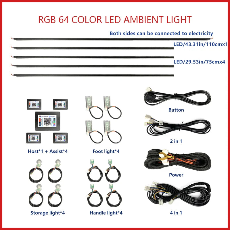 Premium Car Interior Ambient Light Kit – 64 Color App Control