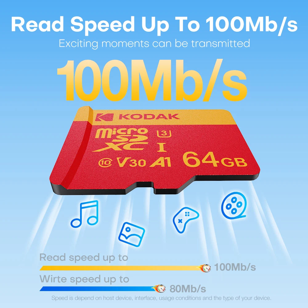 KODAK Micro SD Card U3 V30 128GB 256GB 64GB 4K High Speed TF Card for Phone Camera Drone Original TYPE-C Reader