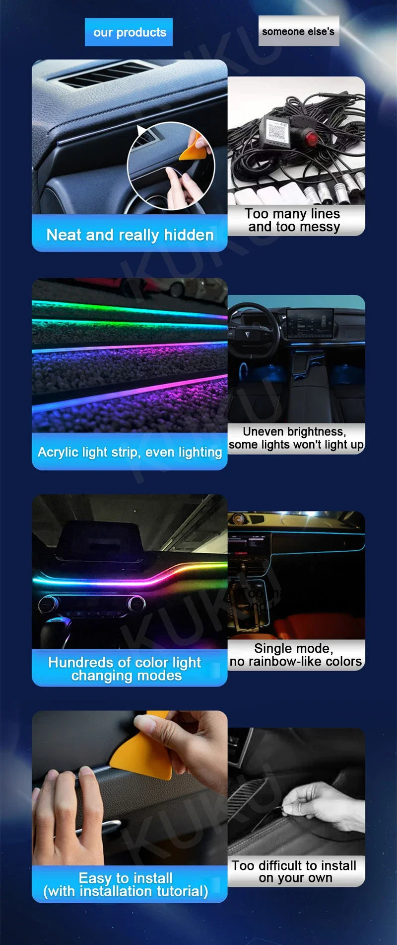 Premium Car Interior Ambient Light Kit – 64 Color App Control