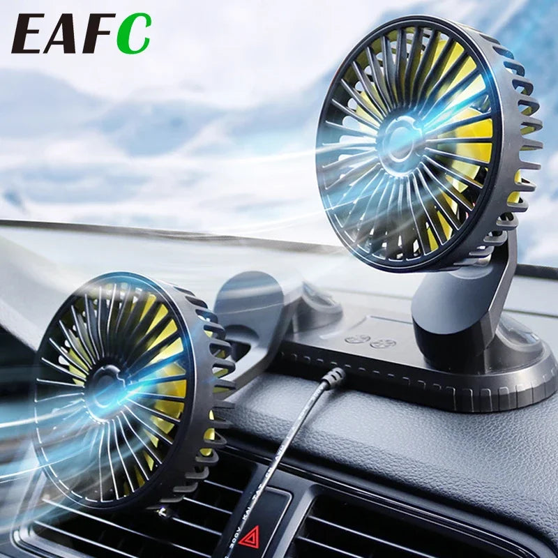 EAFC Mini Car Fan 360 Degree Rotating Cooling Wind Low Noise Summer Car Air Conditioning Cold Fan Ventilation Car Home 5V USB