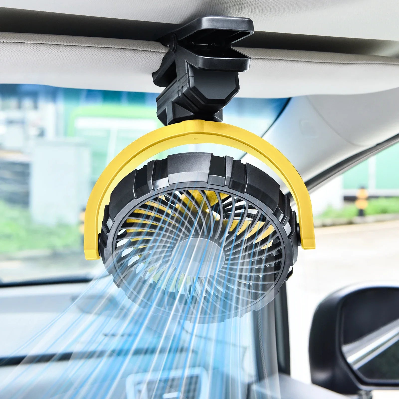 Car Fan 5V USB Clip on Sun Visor Fan for Front/Rear Seat 2000mAh Rechargeable Battery Powered Quiet Personal Cooling Fans