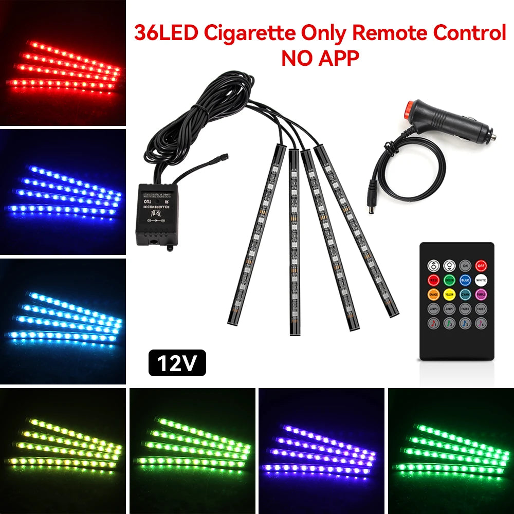 Car RGB Foot Light Strip – USB & Cigarette Lighter