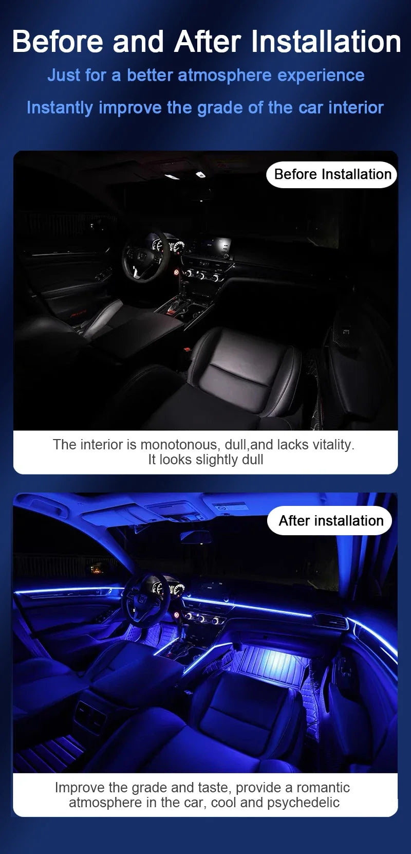 Premium Car Interior Ambient Light Kit – 64 Color App Control