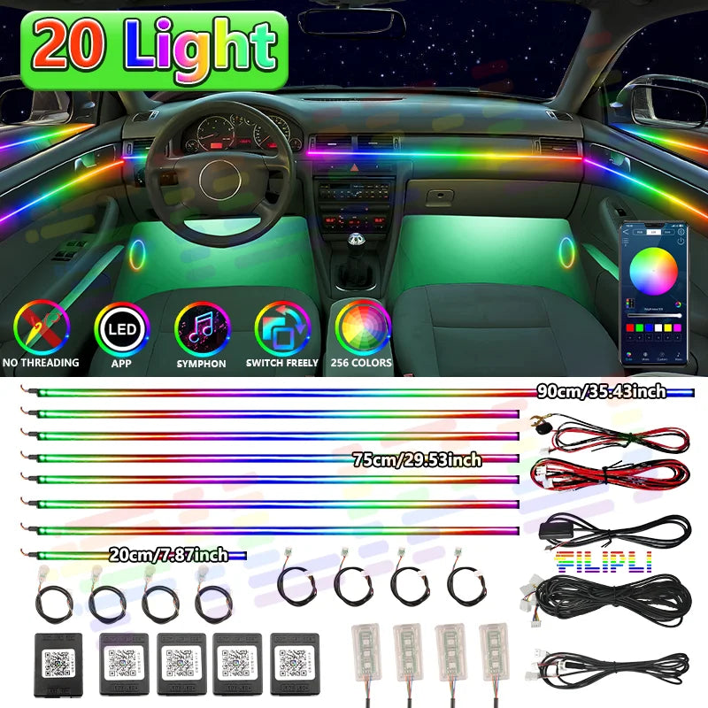 Premium Car Interior Ambient Light Kit – 64 Color App Control