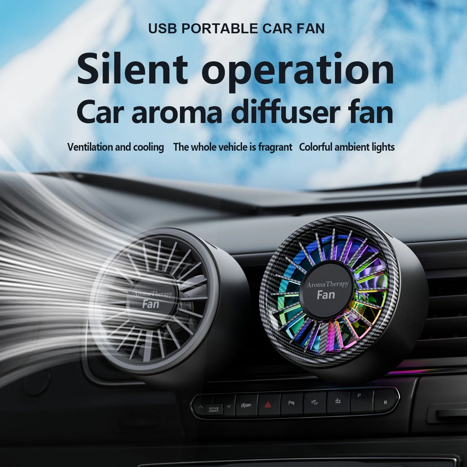 Car Air Conditioner Air Outlet Aromatherapy Fan Carbon Fiber Color Fan Car Aromatherapy Air Freshener Is Suitable for 100% Cars