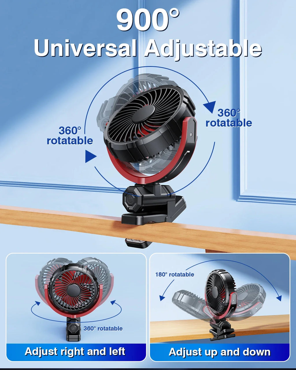 Car Fan 5V USB Clip on Sun Visor Fan for Front/Rear Seat 2000mAh Rechargeable Battery Powered Quiet Personal Cooling Fans
