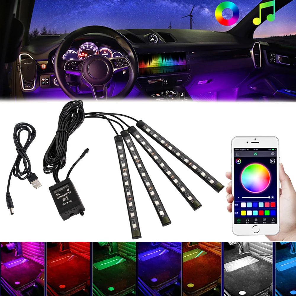 Car RGB Foot Light Strip – USB & Cigarette Lighter