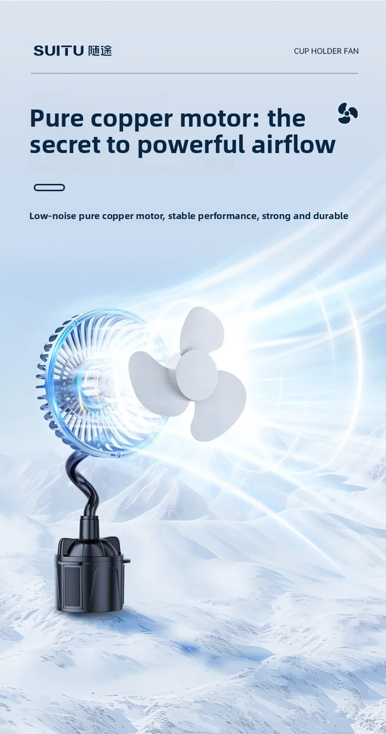 Car Fan 24v For Large Trucks, 12v Cooling Usb Fan For Car Cup Holder, Single-head Fan With Strong Airflow
