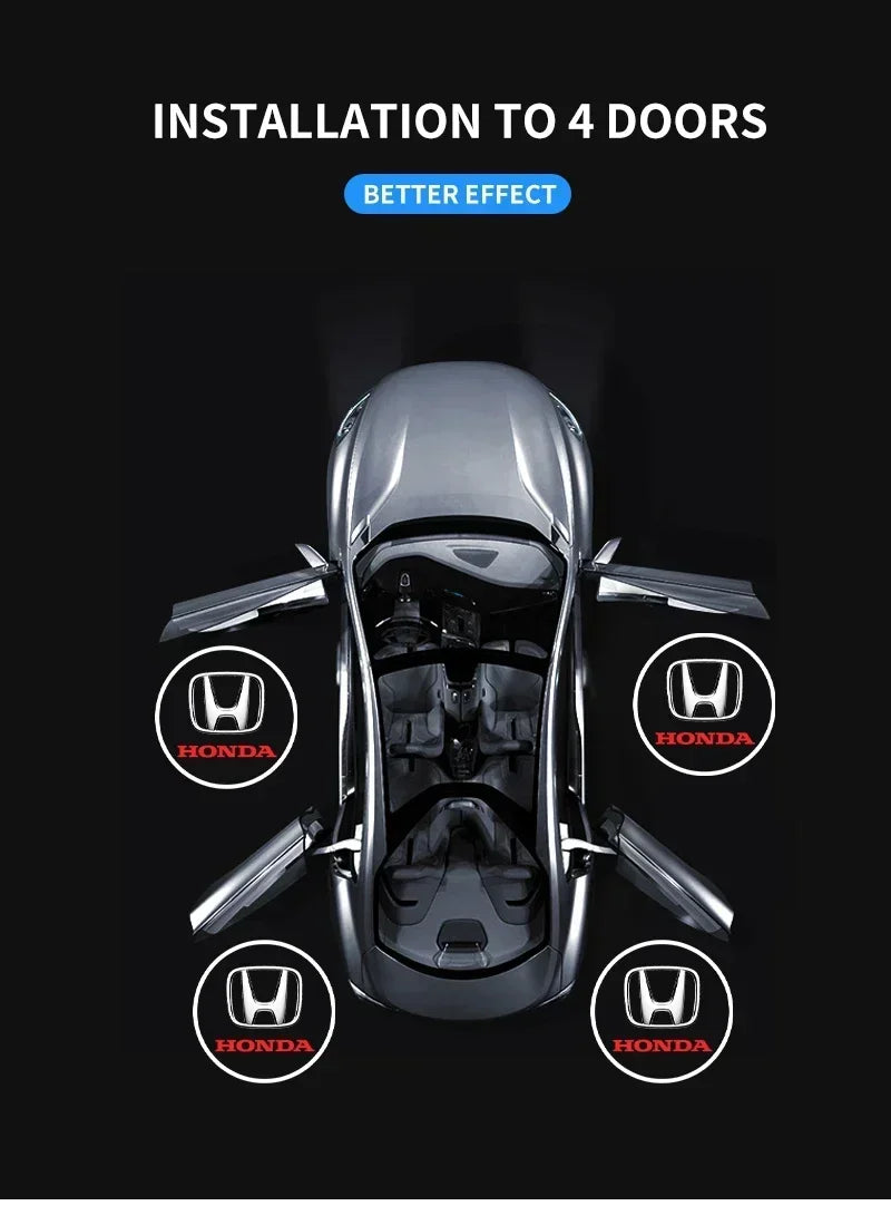 1/2pcs HD Wireless Car Door Welcome Lights Auto Projector Lamp Accessories for Honda Civic Fit Jazz Accord HRV CRV City Stickers
