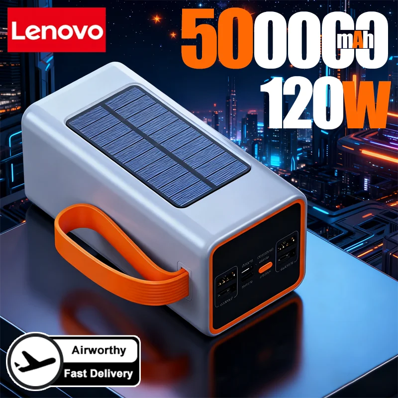 Lenovo Solar Power Bank 200000mAh – Built-in Cables