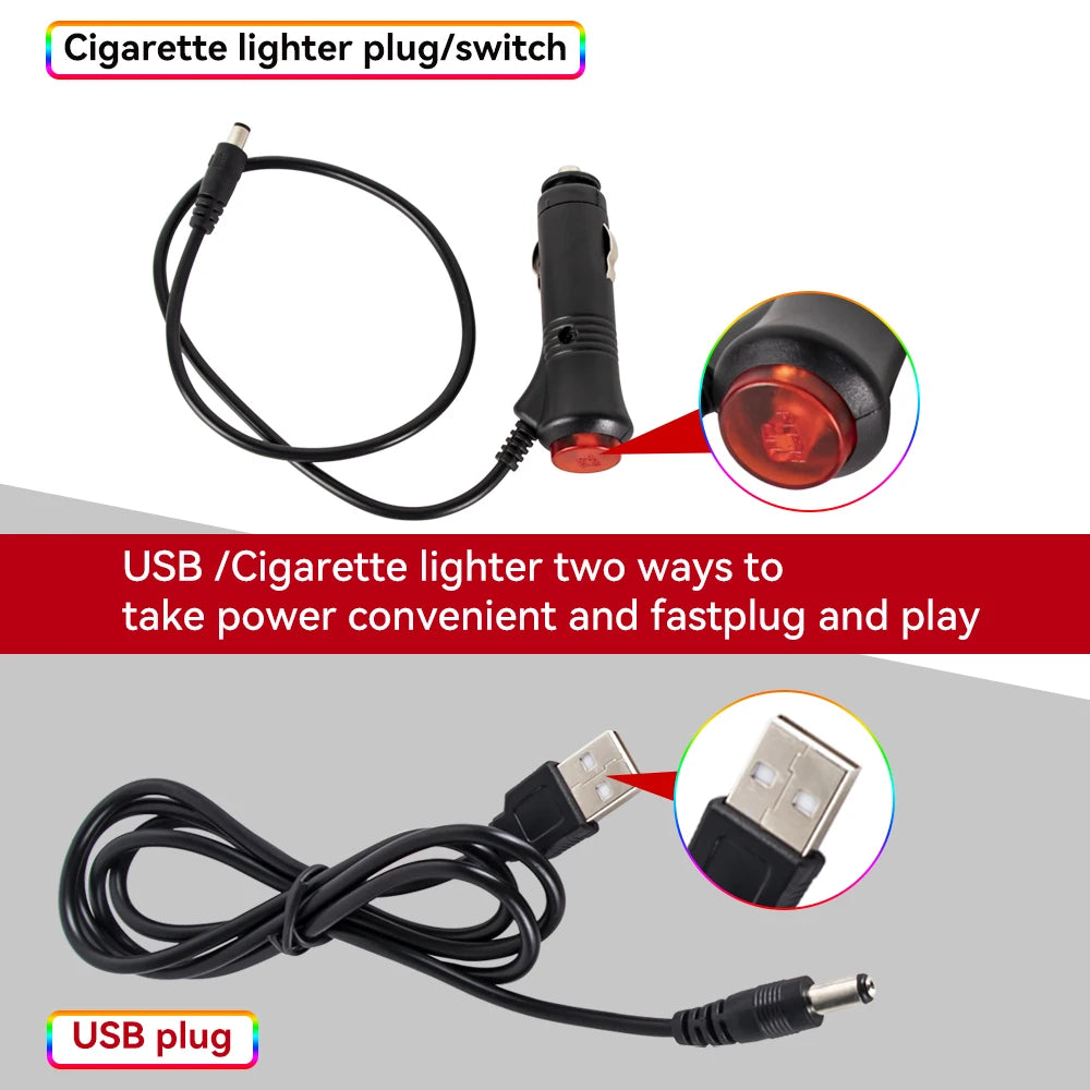 Car RGB Foot Light Strip – USB & Cigarette Lighter