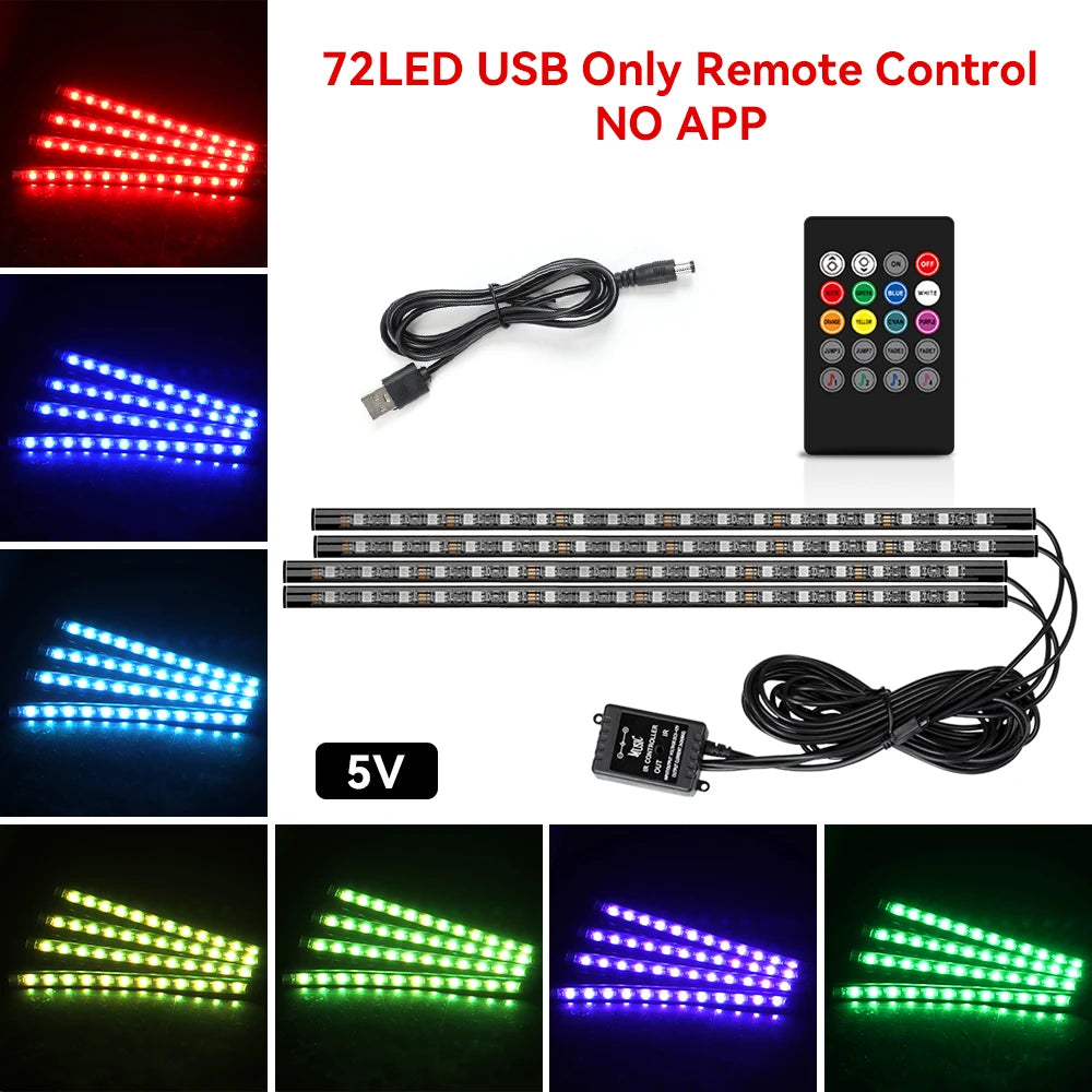 Car RGB Foot Light Strip – USB & Cigarette Lighter