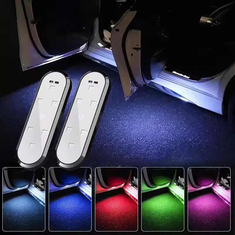 2Pcs Car LED Door Lights RGB Led Wireless Door Warning Lights USB Welcome Door Sill Projector Magnetic Auto Ambient Lamp Puddle