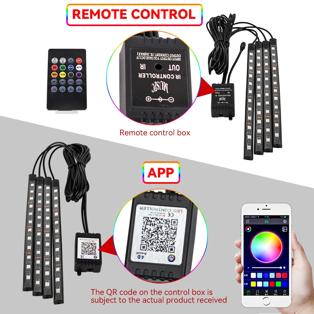 Car RGB Foot Light Strip – USB & Cigarette Lighter