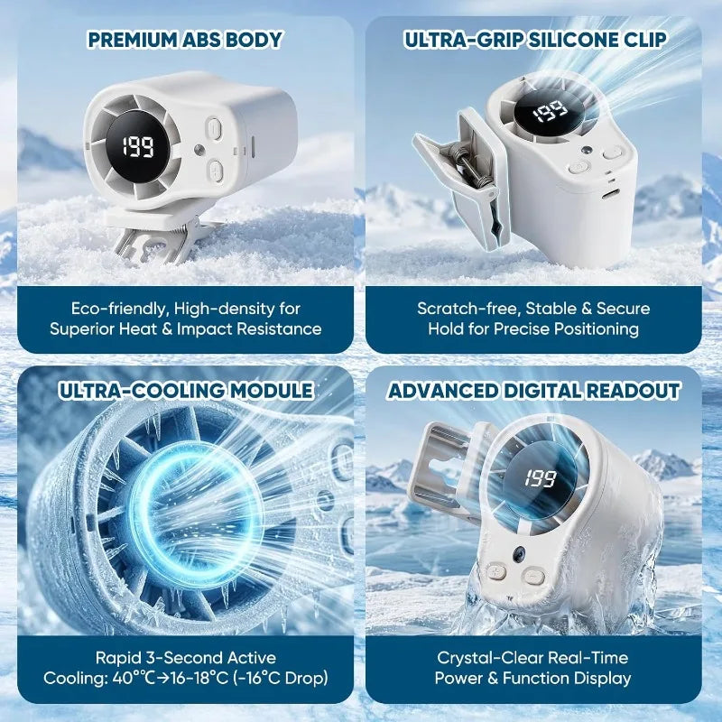 Car Clip Fan with LED Display 360° Rotation 199 Speeds&Semi-Cooling Technology Portable Personal Fan for Work Car Camping Beach