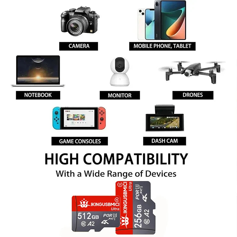 Memory Card TF Cards SD Cards Micro TF Card 128GB 256GB 512GB V30 Original Ultra HD High Speed High Speed High Speed for Gaming