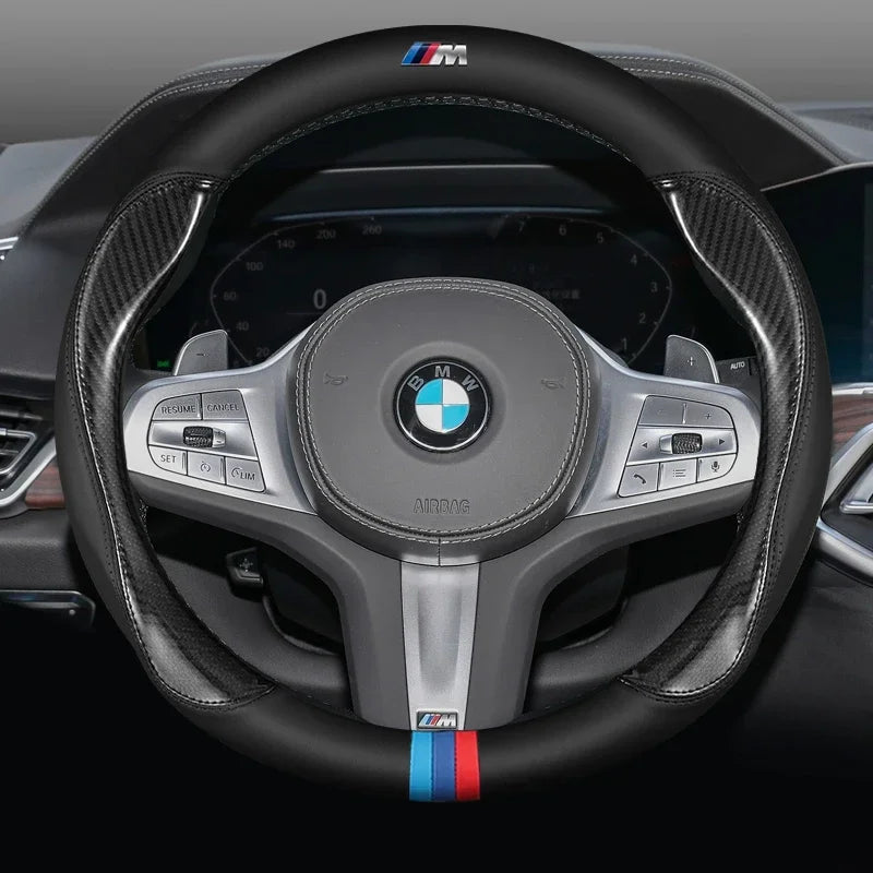 For BMW Car Steering Wheel Cover M X1 X3 X5 X6 G20 G30 E39 E46 E87 E90 E92 F10 F15 F30 Carbon fiber Suede Leather Accessories