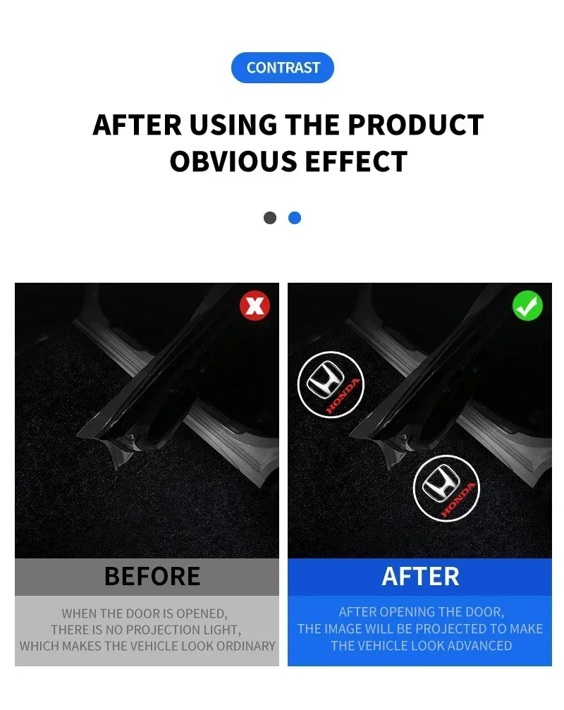 1/2pcs HD Wireless Car Door Welcome Lights Auto Projector Lamp Accessories for Honda Civic Fit Jazz Accord HRV CRV City Stickers